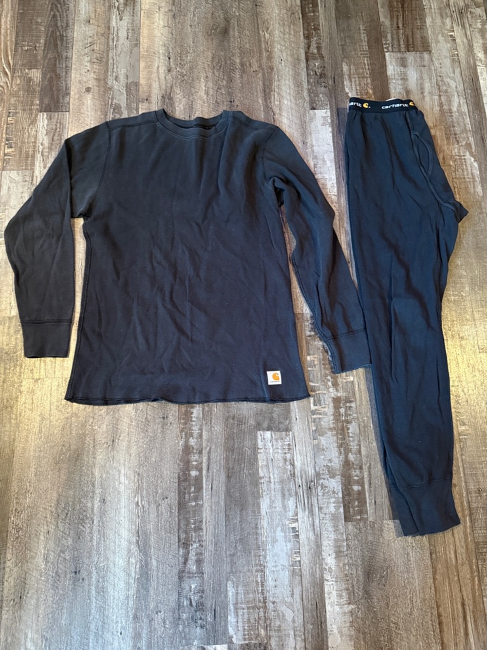 Carhartt Black Thermal Henley-Style Top with Matching Bottoms